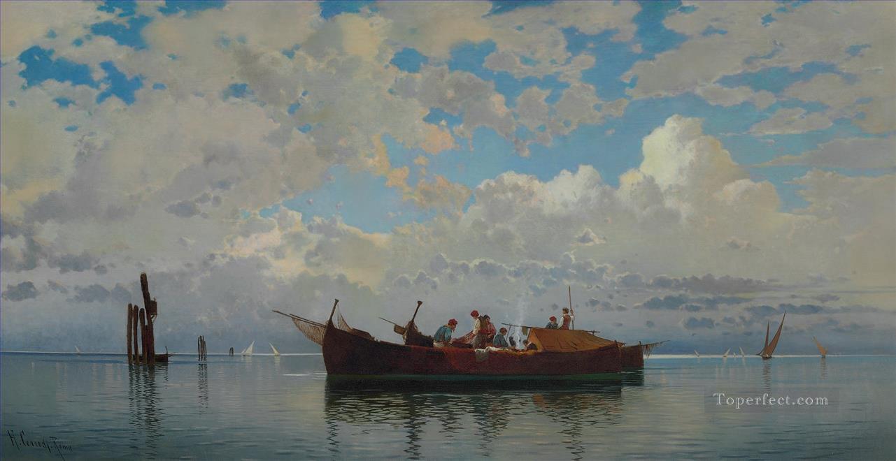 barche da pesca su una laguna di venezia Hermann David Salomon Corrodi orientalist scenery Oil Paintings